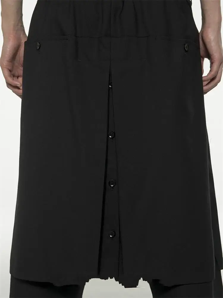 Men's Casual Pants Pant Skirt Wide Leg Pants Spring And Autumn New Black Elastic Waist Irregular Asymmetrical False Two