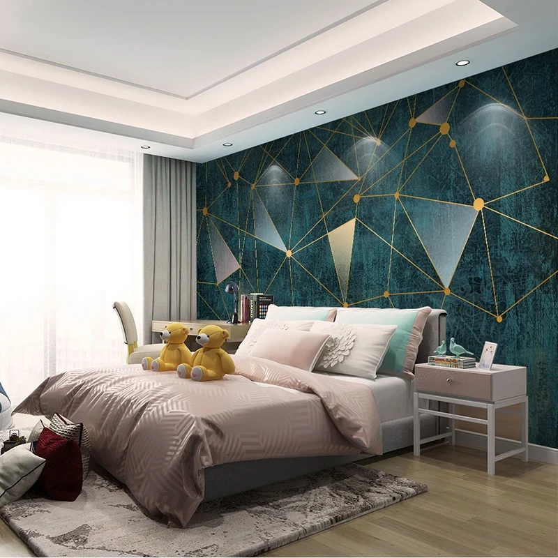 Minimalis Modern Garis Geometris Biru 3D Mural Wallpaper Ruang Tamu TV Latar Belakang Dinding Dekorasi Rumah Kain Tahan Air untuk Dinding