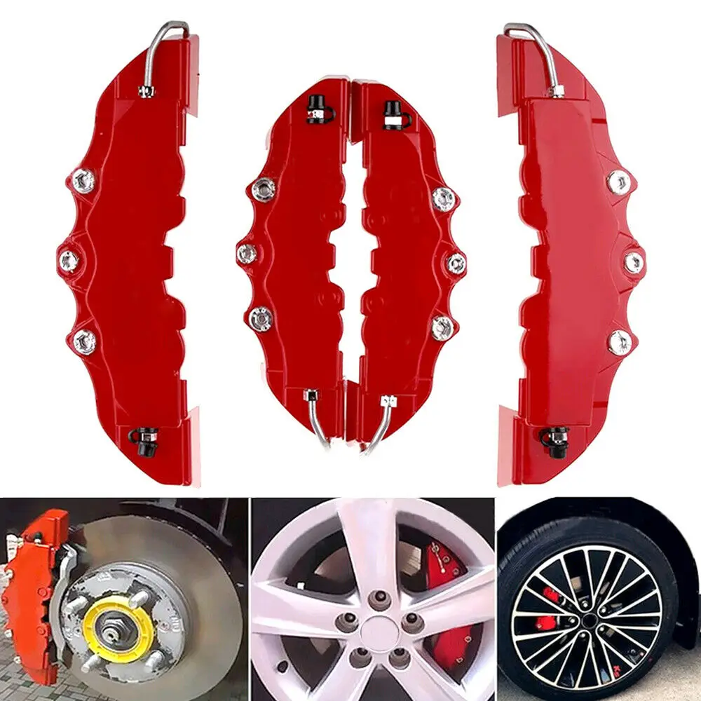 Car Truck Disc Brake Caliper Covers 1 pair 3D Auto Front Rear Disc Brake Caliper Cover Decoration Universal Kit Red Brake Cover