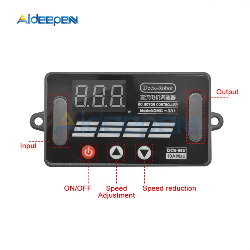 

DC 8-55V 10A Motor Speed Controller with Digital Display, Reverse Connection Protection & Memory Function for DIY Applications