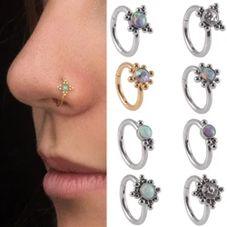 1PC Stainless Steel Opal Septum Clicker Nose Hoop Ring Cz Ear Tragus Helix Cartilage Zircon Daith Earrings Body Piercing Jewelry