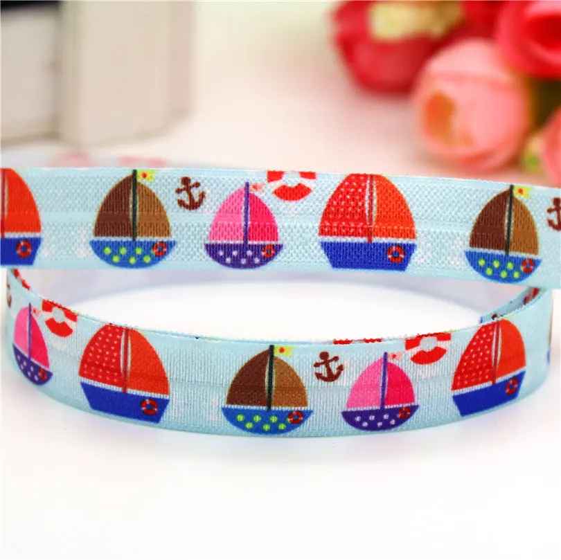 DHK 5/8'' 5yards Fold Elastic FOE boat circus shell sea animals printed headband headwear hairband decoration wholesale E520