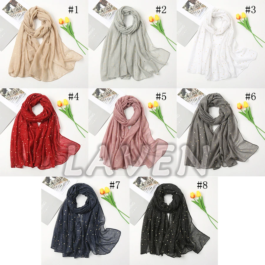 New Arrival Cotton Hijab Scarf Glitter Golden Star Plain Shawl Soft Scarves Women Muslim Turban Solid Headscarf Bandana 180*75cm