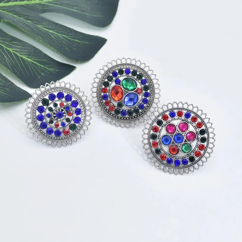 Full Rhinestone Crystal Adjustable Rings for Women Boho Vintage Tibetan Silver Color Finger Ring Wedding Party Jewelry Gift