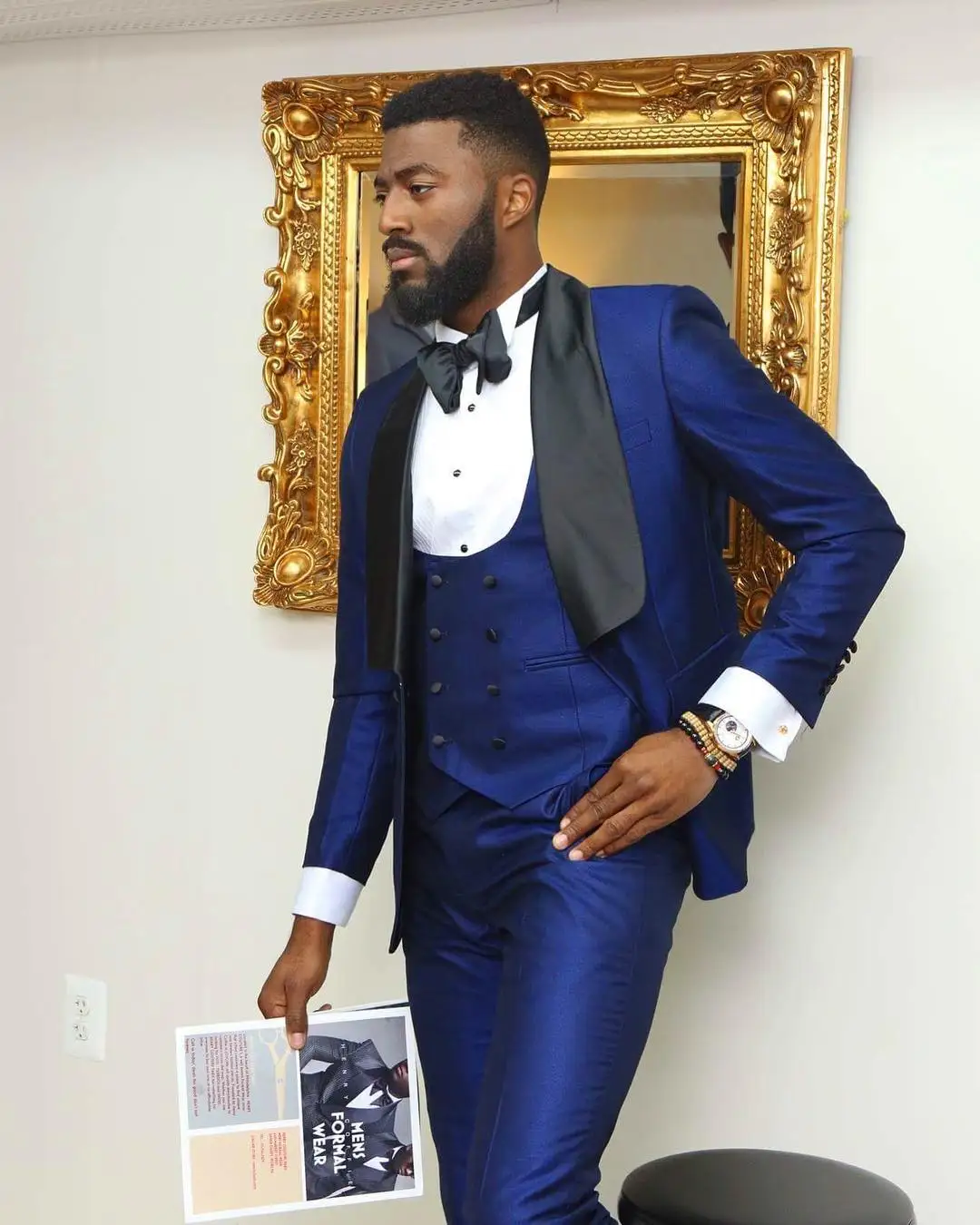 

(Jacket+Pants+Vest) Royal Blue With Satin Shawl Lapel Luxury Tuxedo Wedding Man Suit 3 Piece Formal Man Blazer Custom Made