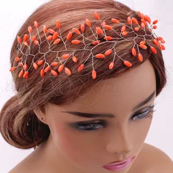 4ujewelry Orange African Headpiece Nature Coral Beads Jewellery Handmade Costume Nigerian Head Turbans Beads