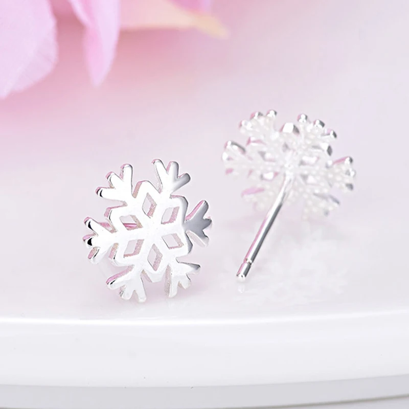 100% 925 Sterling Silver Snowflake Stud Earrings for Women Birthday Christmas Gift Jewelry pendientes boucle d oreille A059