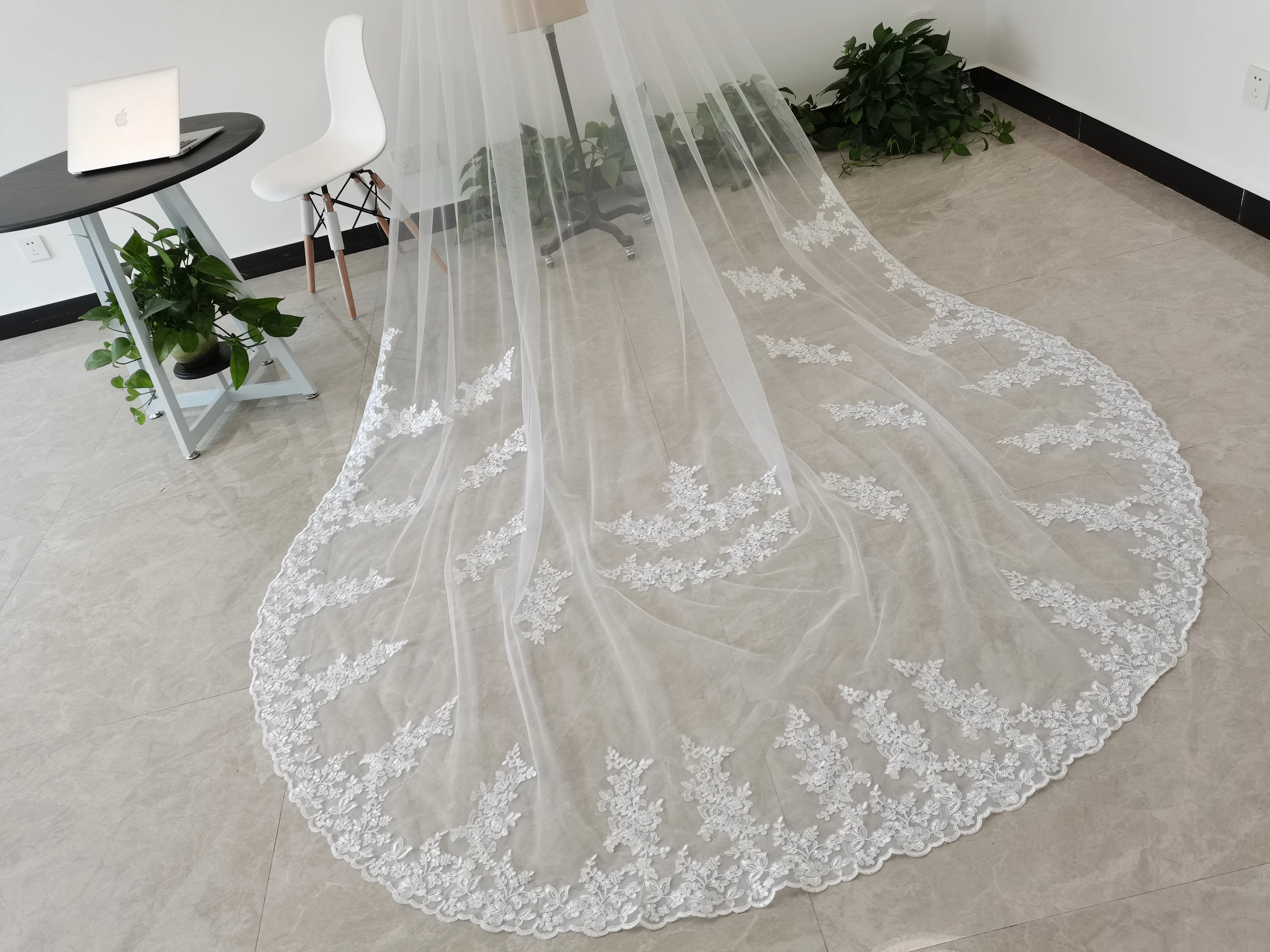 3M Cathedral Wedding Shawl Veil White/Ivory lace Tulle Lace coap ,Bridal Shawls lace Veils