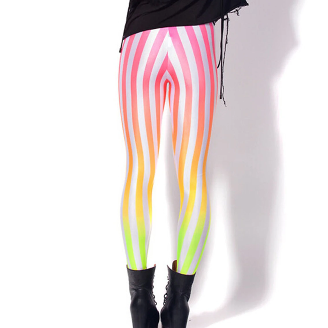 Leggings arcobaleno a righe da donna Leggings Skinny Slim pantaloni a righe elasticizzati da palestra primavera estate a righe colorate