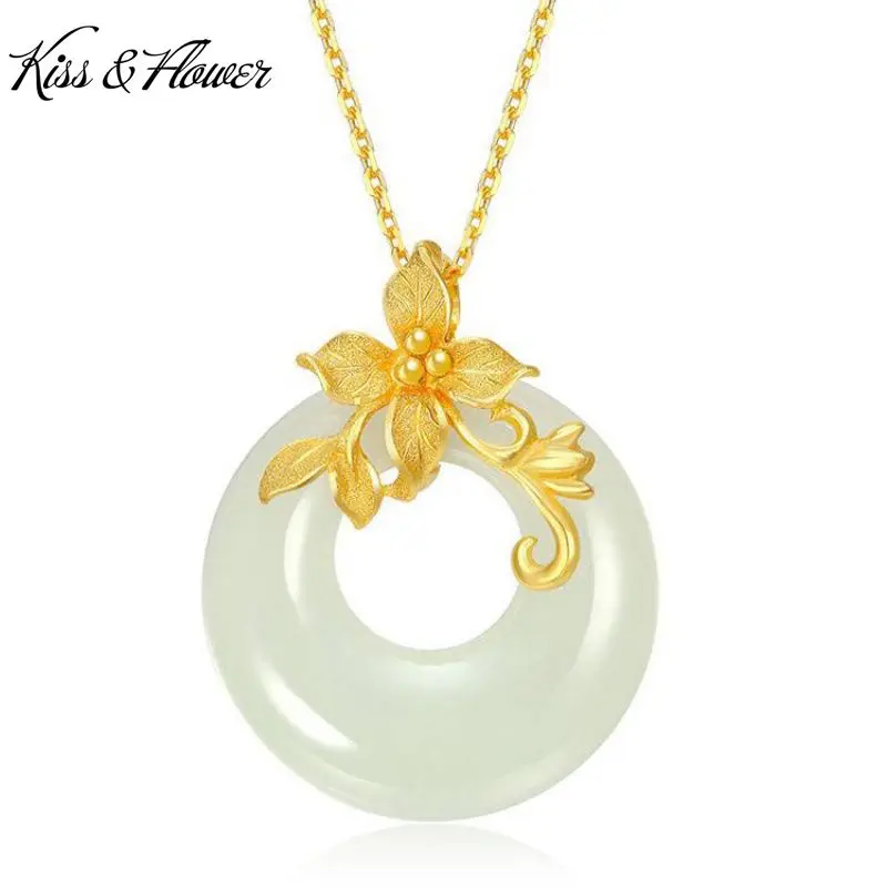 

KISS&FLOWER NK201 Fine Jewelry Wholesale Fashion Woman Girl Bride Mother Birthday Wedding Gift Vintage Flower 24KT Gold Necklace