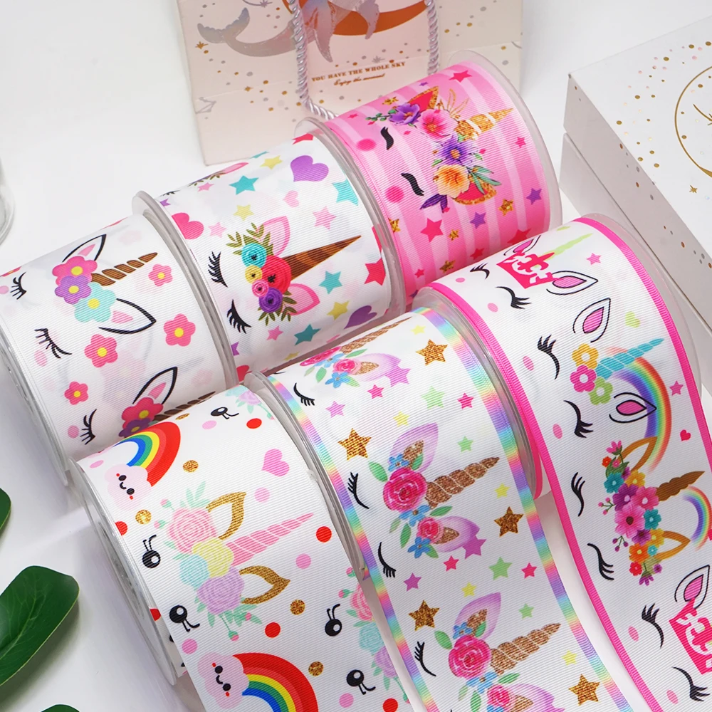 DIY Cartoon Unicorn Printed Grosgrain Ribbon For Craft Supplies Sewing Accessories 5 Yards, Planar Resins Mold 10 Pieces. 50611