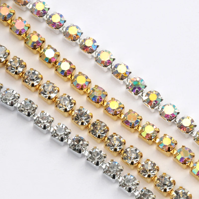 QIAO 10Yards Rhinestone Claw Chain Glitter Crystal Strass Trim Glue-On DIY Rhinestone Chain For Garment Accessories Decorations