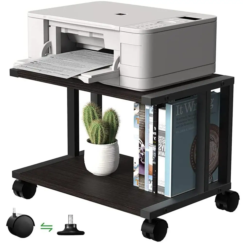 Desktop Printer Stand Wood Desk Storage Organizer Book  Shelf Desk Rolling Printer Cart for Fax MachinePrinter Stand Steel Frame