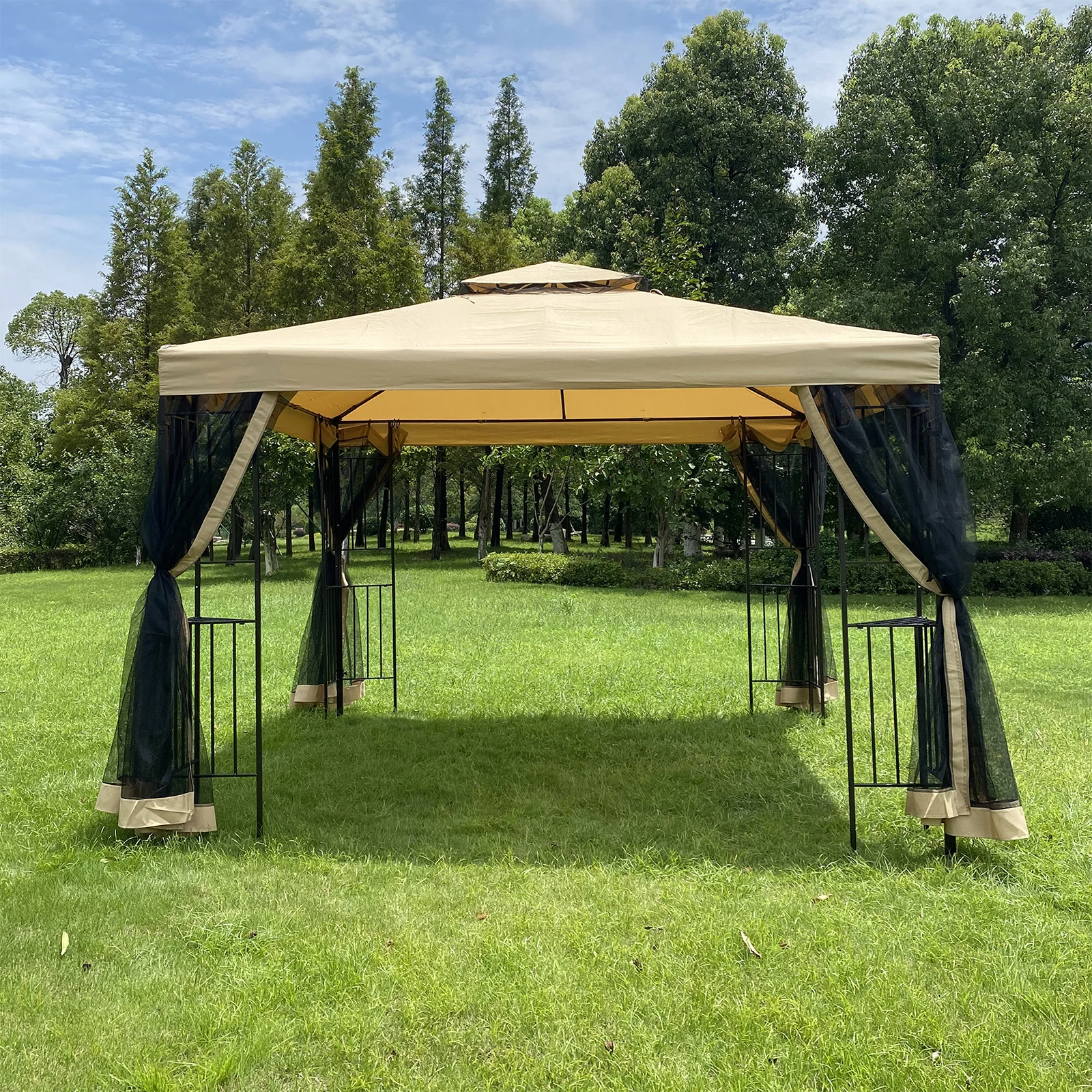 10x10Ft Outdoor Gazebo Canopy Patio Tent W/Ventilated Double Roof&Detachable Mosquito Net for Lawn Garden Backyard&Deck[US-W]