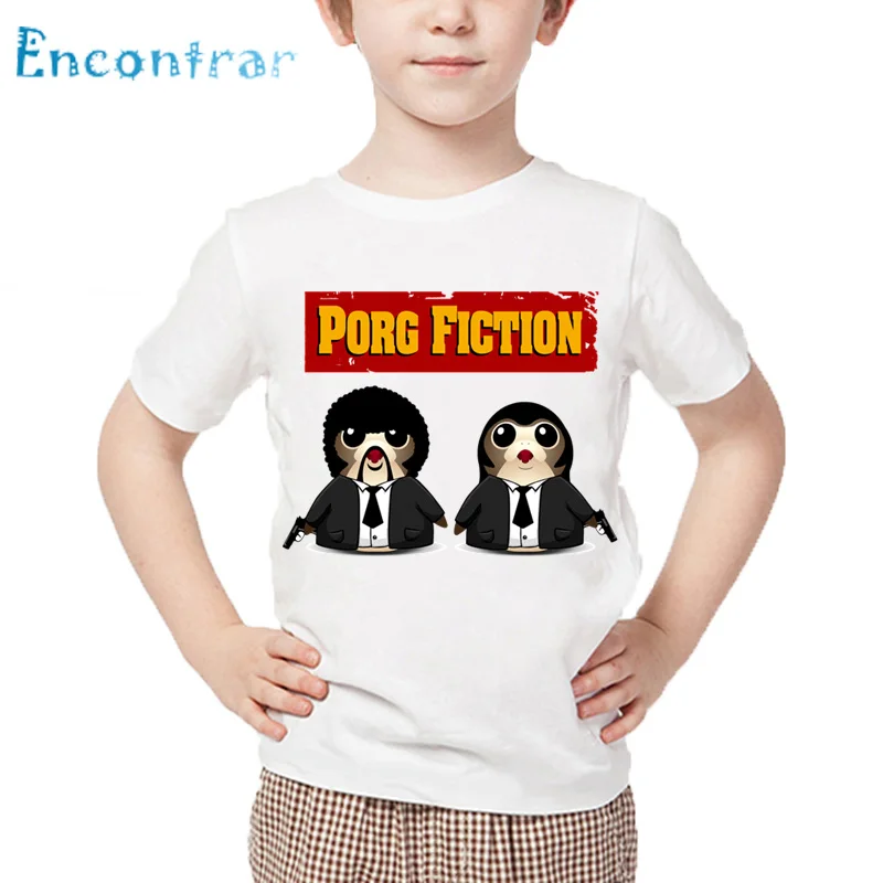 

Kids Porg Fiction Print Funny T shirt Children Summer Short Sleeve White Tops Boys and Girls Casual T-shirt