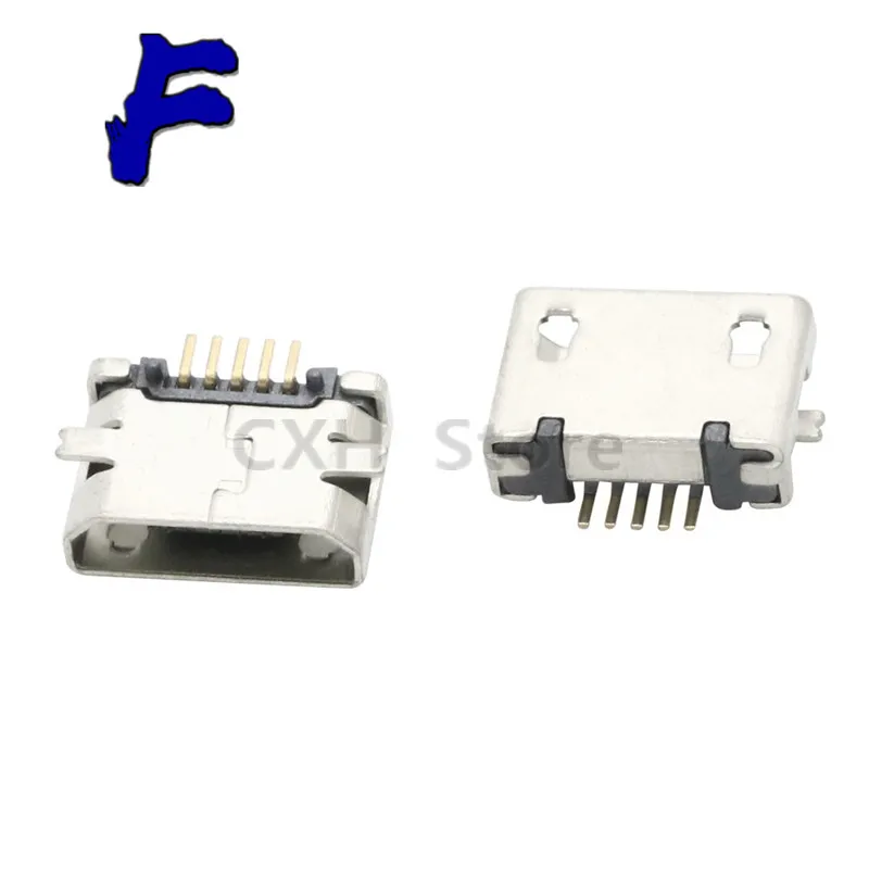 50pcs/lot Micro USB female socket 5P 5Pin patch SMD socket 2-foot fixed feet 5.9 SMT USB socket with column edge curl