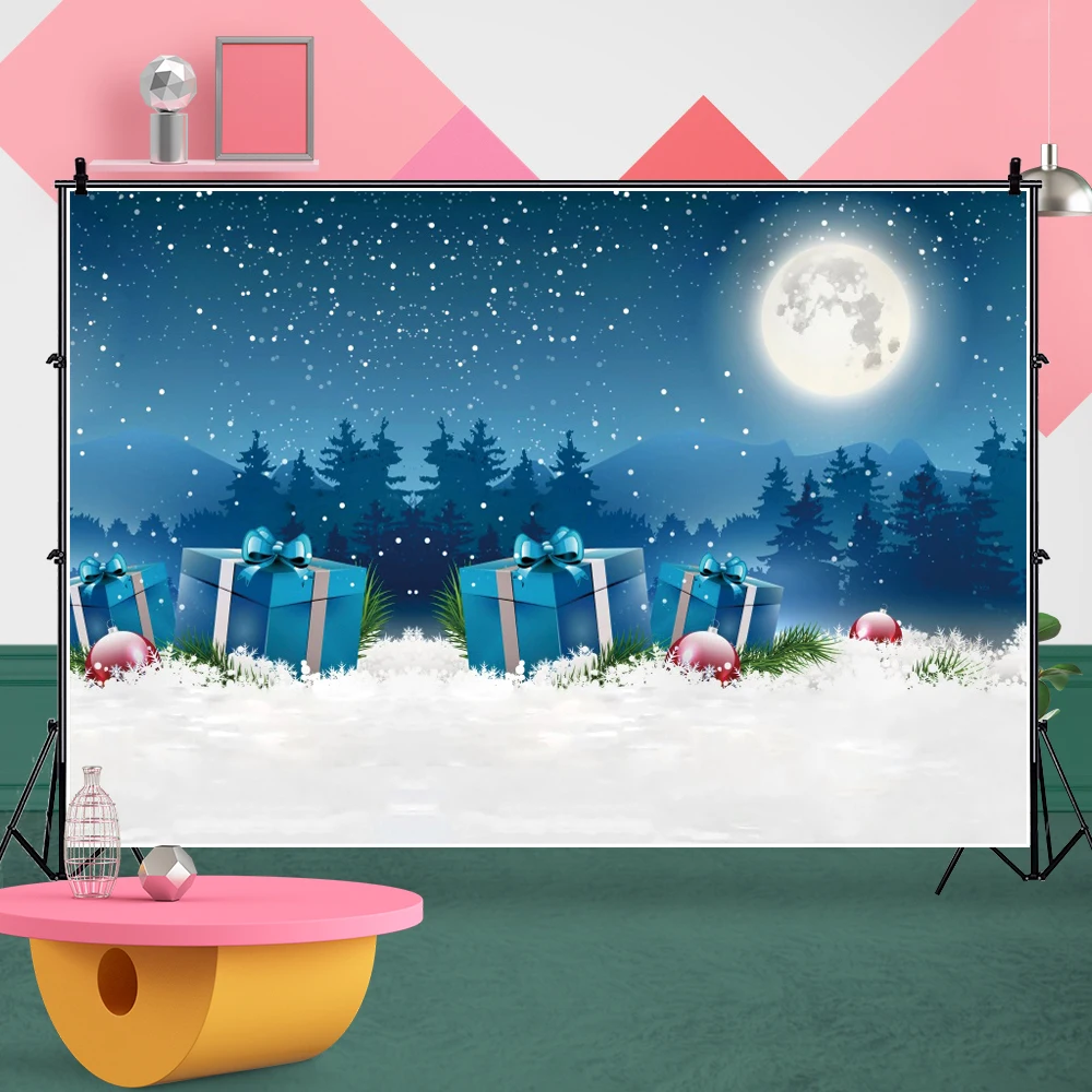 Laeacco Christmas Winter Night Scenery Photography Background Snow Month Gift Birthday Portrait Backdrop For Photo Studio Props