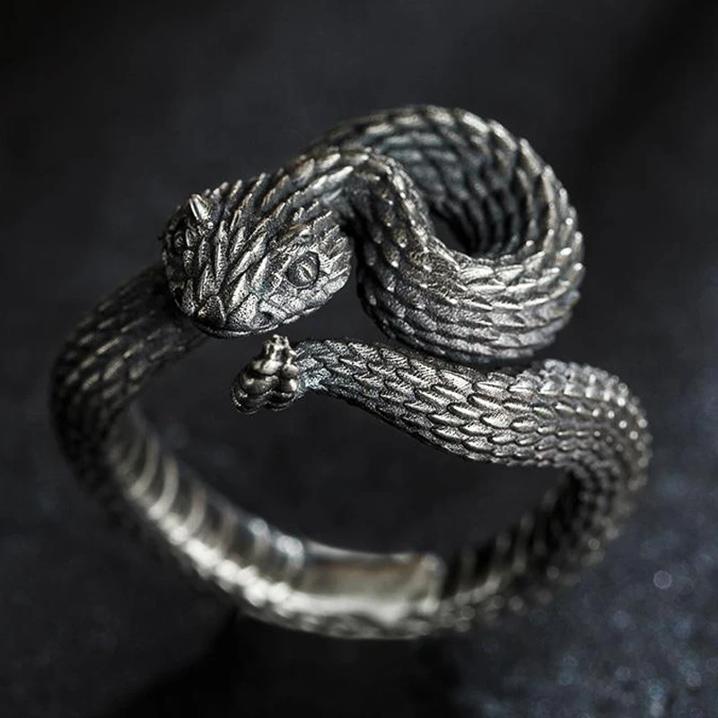 Men's Vintage Jewelry Antique Silver Plated Snake Ring Punk Style Snake-shaped Finger Ring Biker Jewelry for Men Women Gifts