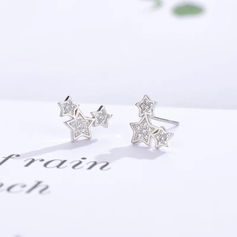 Free Shipping Fashion 925 Sterling Silver Crystal Rhinestone Geometric Star Stud Earrings For Women  Jewelry Trendy