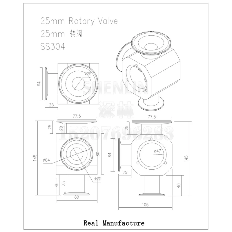 SHENLIN Rotary Valve Stainless paste Filling Machine part SS304 paste filling passage Hopper adopter Cylinder Filler Check Valve