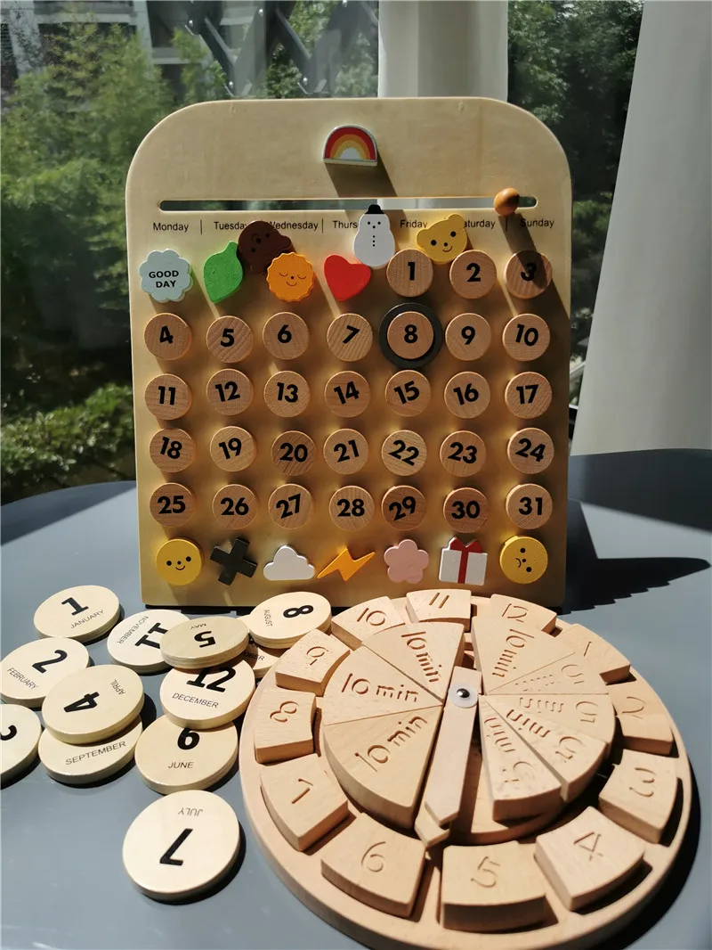 Bambini giocattolo Montessori calendario magnetico in legno orologio in legno Math Weath Station regalo educativo per l'apprendimento precoce