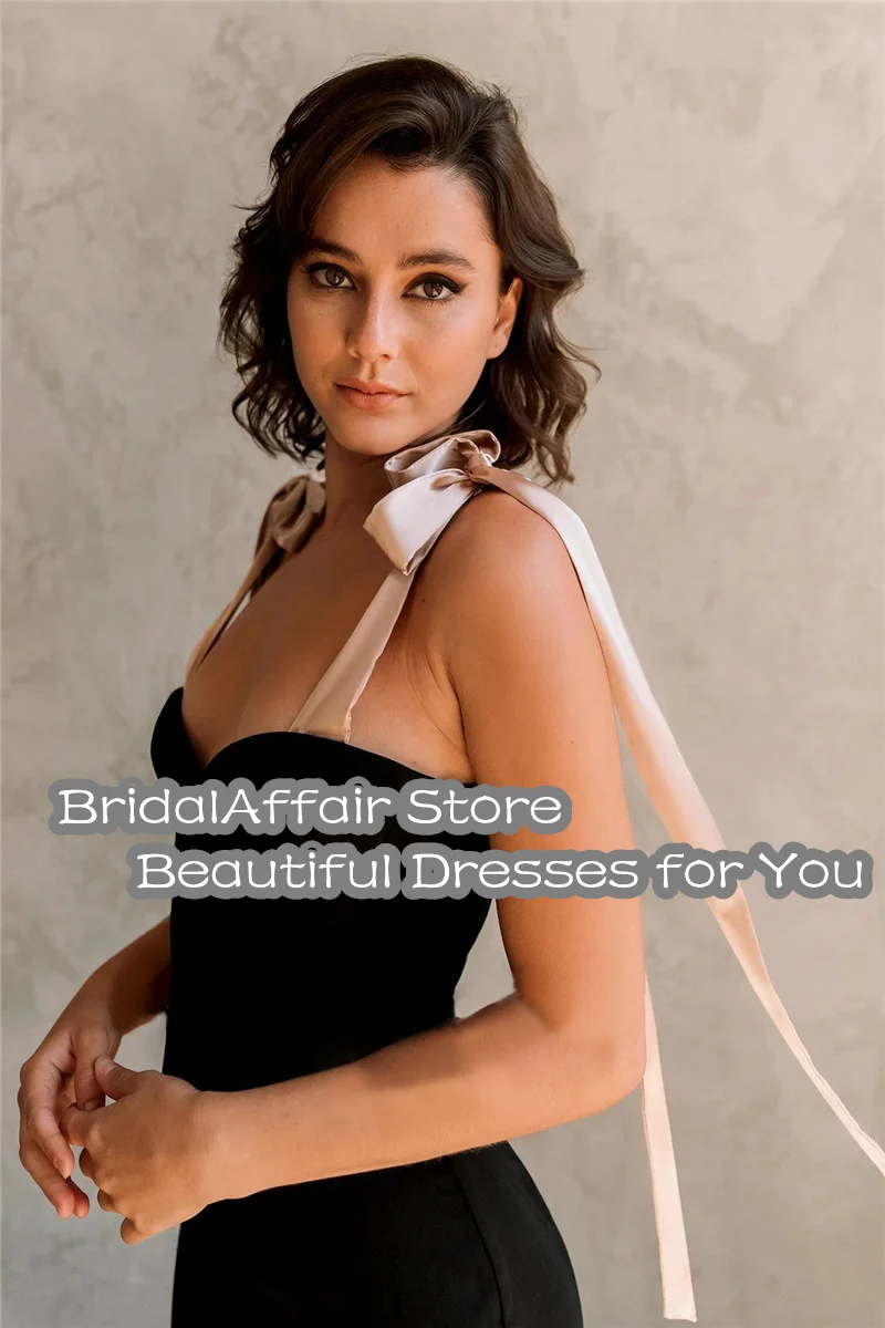 Bridalaffair Zwart Stretch Satijn Tra Lengte Prom Jurken Met Lint Bandjes Sweetheart Schede Korte Cocktail Jurk Simple Toga