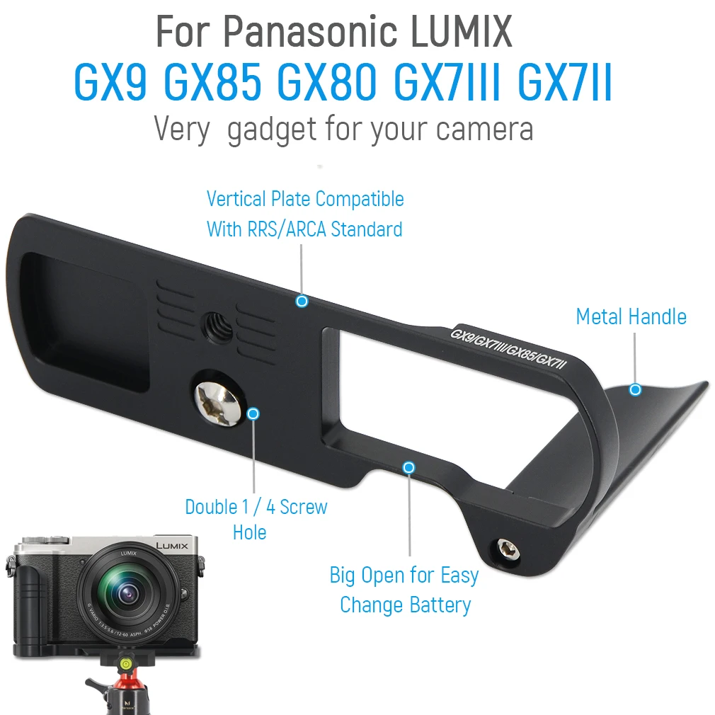 Quick Release L Plate Bracket Hand Grip Holder Compatible With Panasonic LUMIX GX9 GX85 GX80 GX7III GX7II