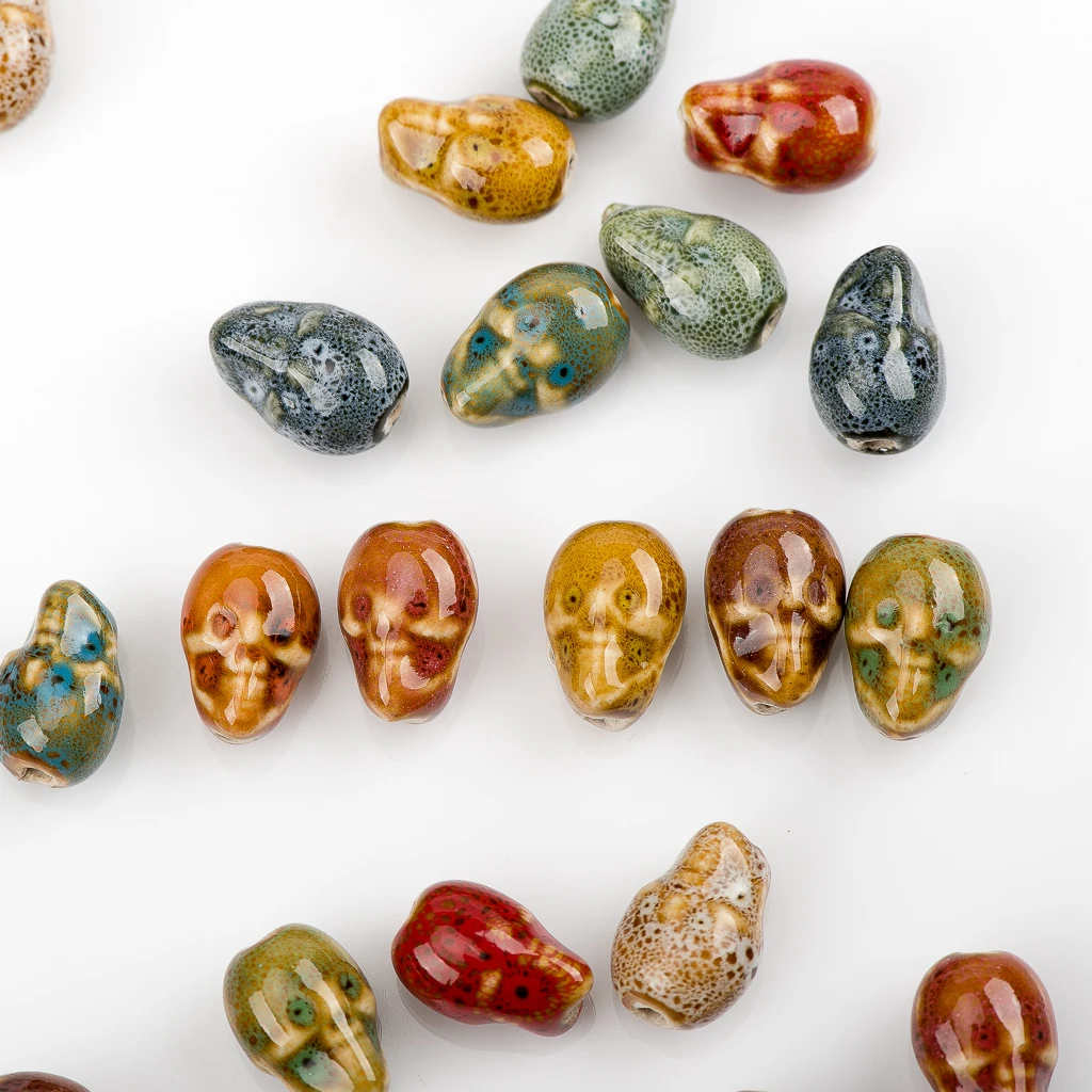 16# 20pcs Skull Shaped Ceramic Beads Bracelet Accessories DIY Materials For Jewelry Make #A418C image 6