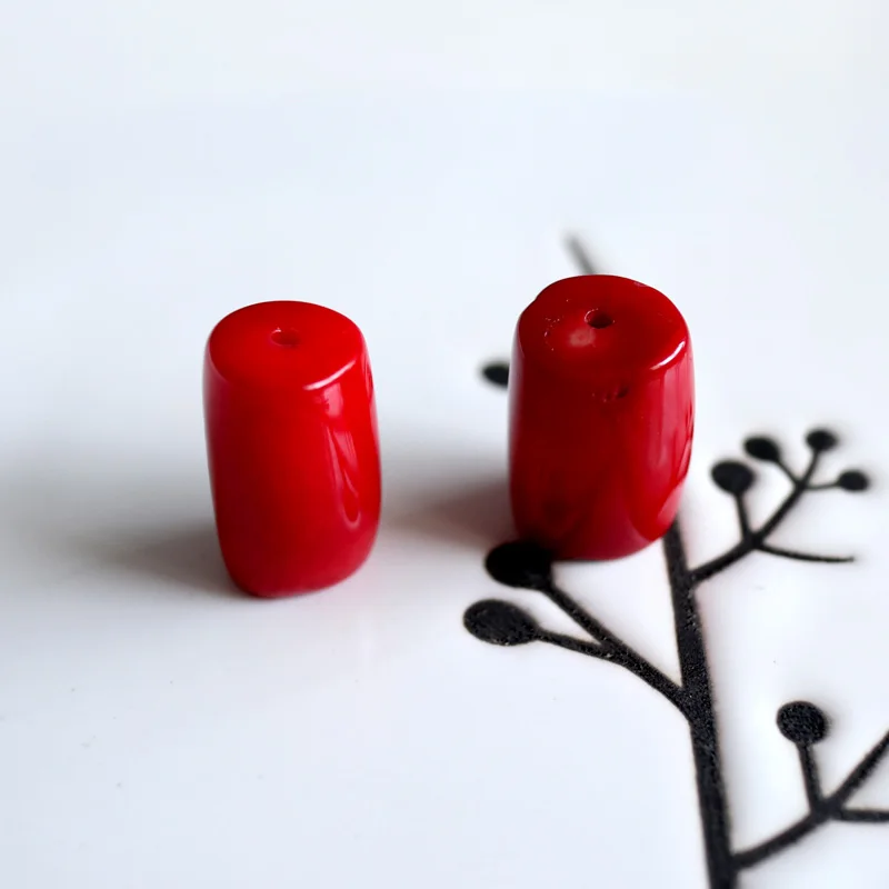 2 pcs/lot natural red dyed coral barrel column shape loose beads jewelry making DIY for women