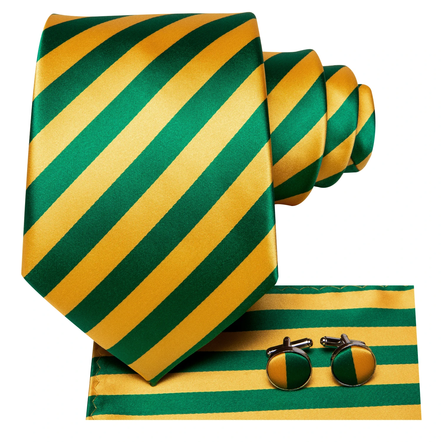 Hi-Tie – ensemble de boutons de manchette pour homme, cravate en soie rayée, jaune, vert, Design à la mode, soirée d'affaires, livraison directe