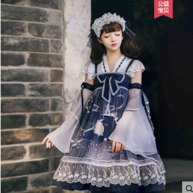 Đại Học Sinh Viên Phong Cách Hanfu Retro Sweet Lolita Victoria In Hình Kawaii Cô Gái Loli Cos Gothic Lolita Kimono Bé Gái Tiệc Trà Jsk