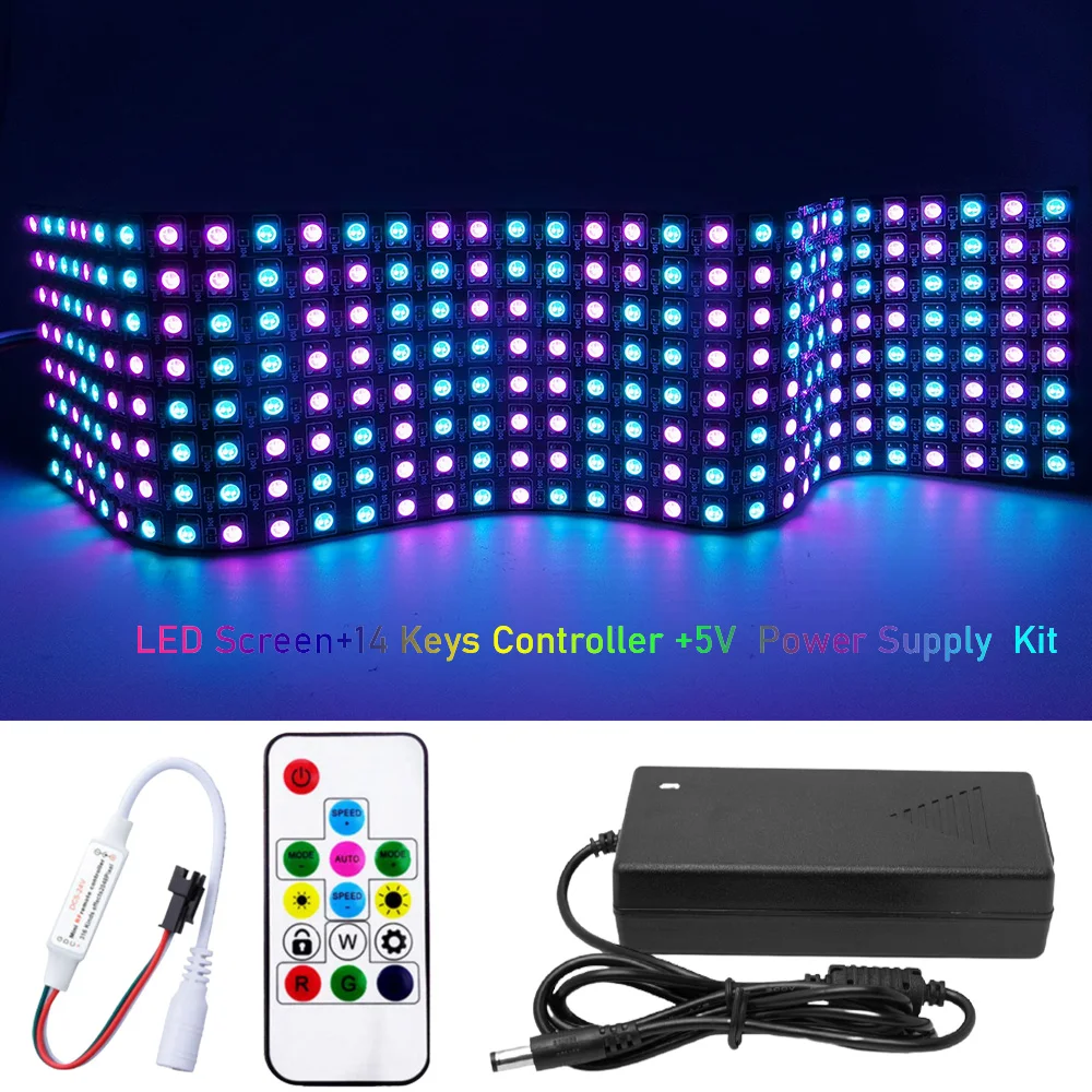 WS2812B DC5V  LED Digital Flexible Individually Addressable Panel WS2812 8*8 16*16 8*32 Pxiels Module Matrix Screen 14Keys Kit