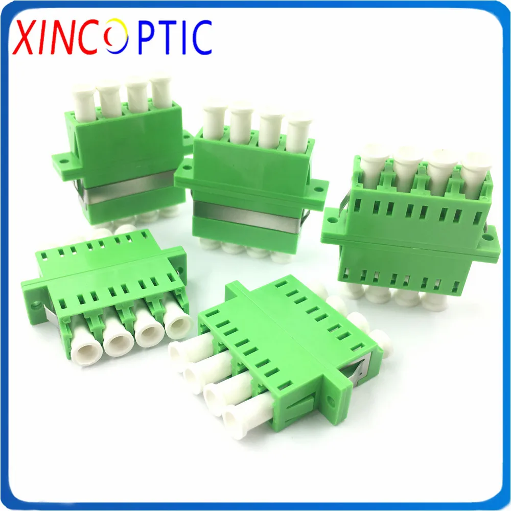 LC APC SM Green Color Quad Fiber Optical Adapter, Single Mode Flange Optic Adaptor Coupler Connector