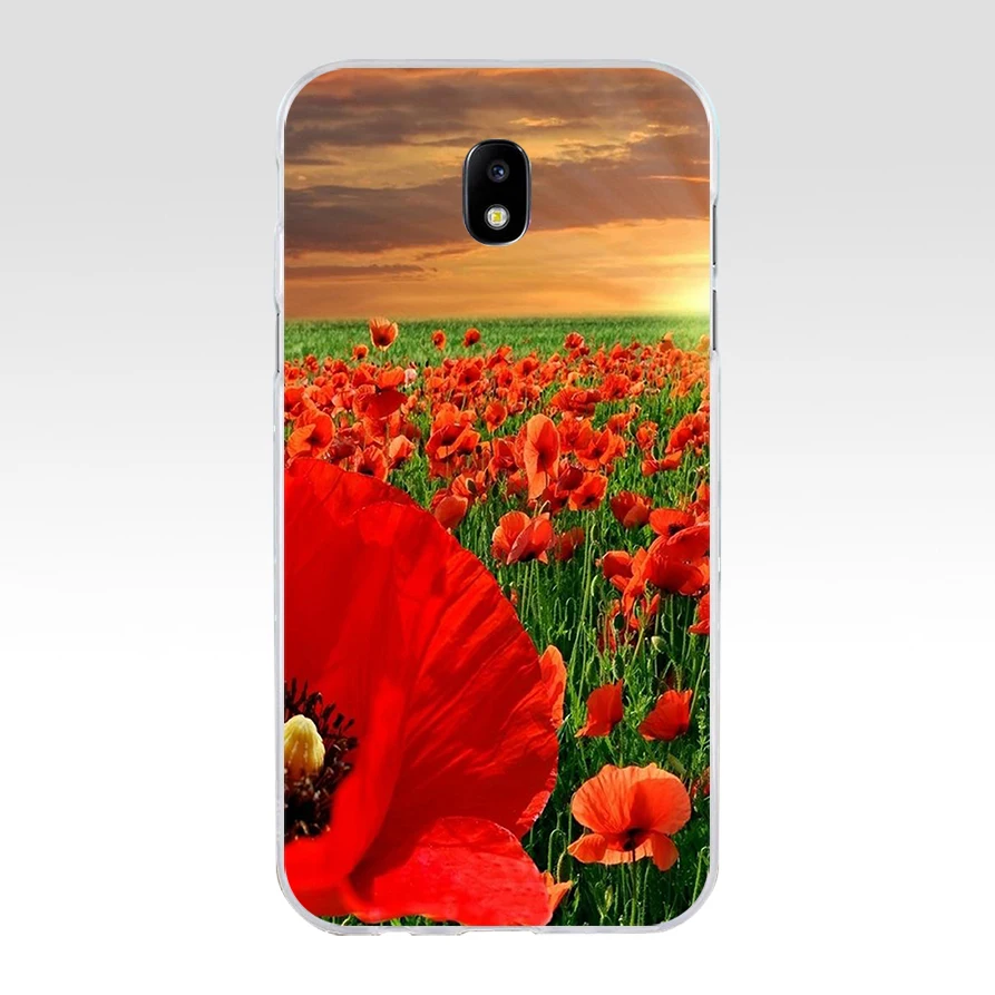 261SD Red Poppies On Black Style Soft Silicone Tpu Cover phone Case for Samsung j3 j5 j7 2015 2016 17 j2  prime j6 Plus 2018