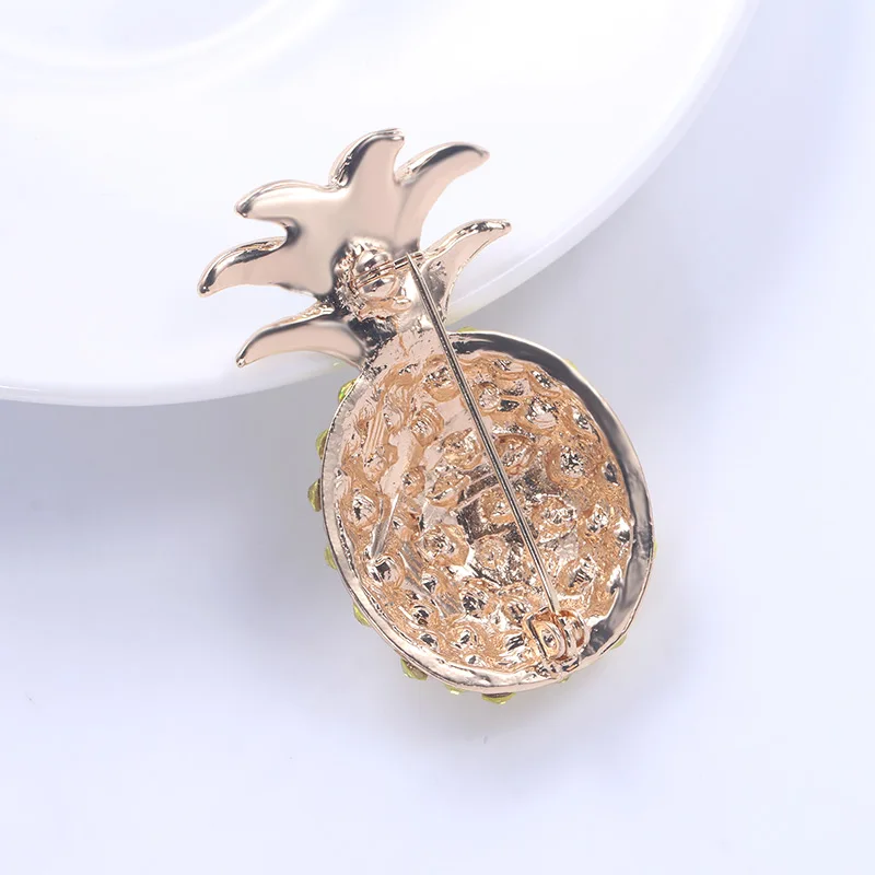 baiduqiandu High Quality Yellow Rhinestones Pave Pineapple Brooch Pins for Women