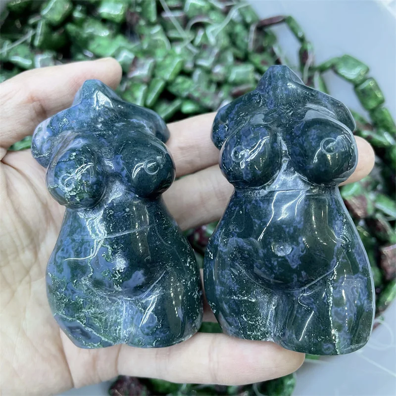 

1pcs Natural Moss Agate Goddess Statue Crystal Carved Woman Torso Energy Agate Gem Body Sculpture Decorate Gift