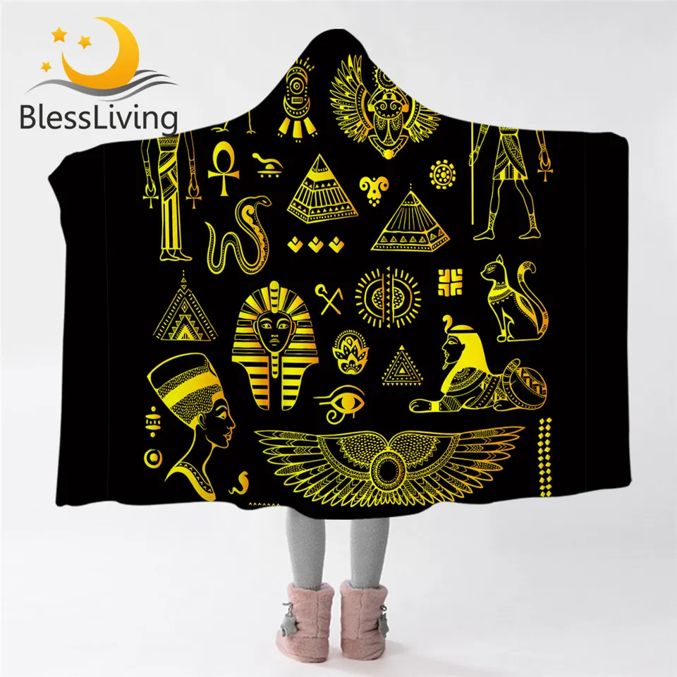 

BeddingOutlet Ancient Hooded Blanket Egyptian Sherpa Fleece Blanket Golden Retro Wearable Blanket Luxury Bedding couverture