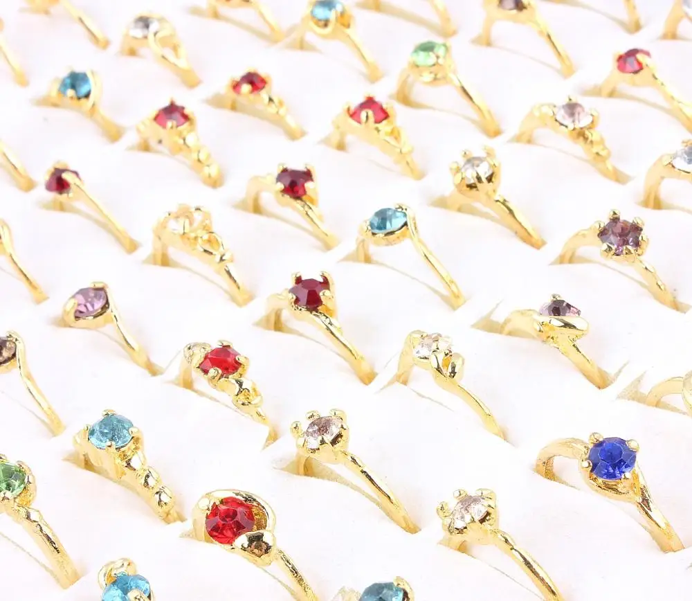 Wholesale Lots Job 20Pcs Crystal Rhinestone Gold Color Women Ring Engagement Wedding Party Gift Fashion Jewelry Free