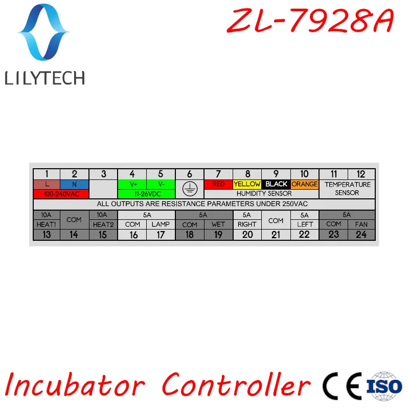 ZL-7928A, 100/220Vac,12V Battery backup,Dry outputs,Multifunction Automatic Incubator, Incubator Controller,  Lilytech,ZL-7918A