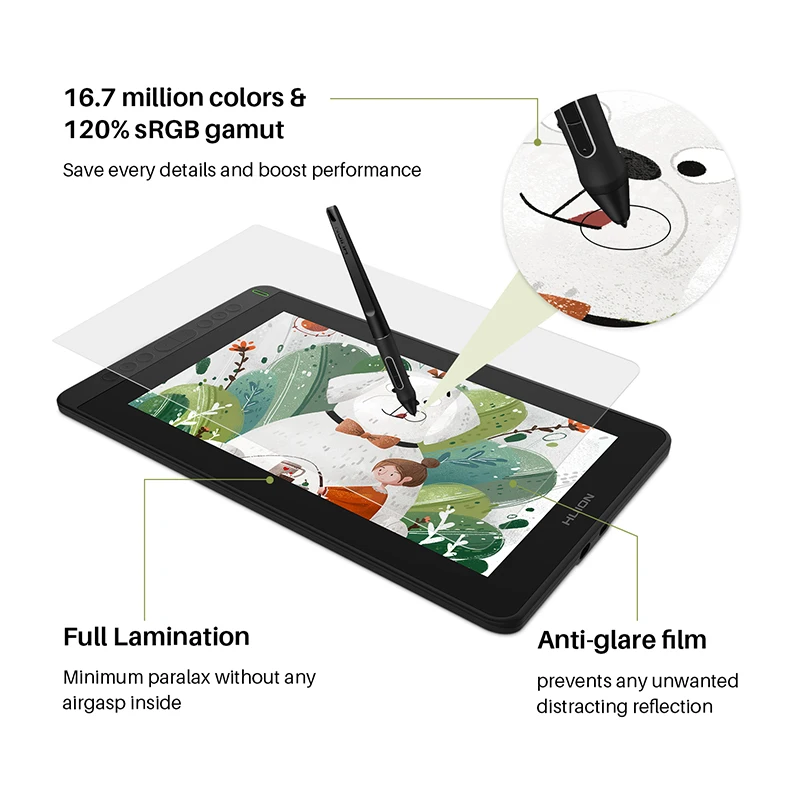 HUION Kamvas 12 11.6 Inches Drawing Monitor Digital Graphics Tablet  With ±60 Tilt 120%sRGB support Andriod phone