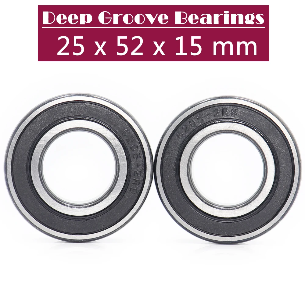 6205RS Bearing ( 2 PCS ) 25*52*15 mm Deep Groove 6205-2RS Ball Bearings 6205RZ 180205 RZ RS 6205 2RS EMQ Quality