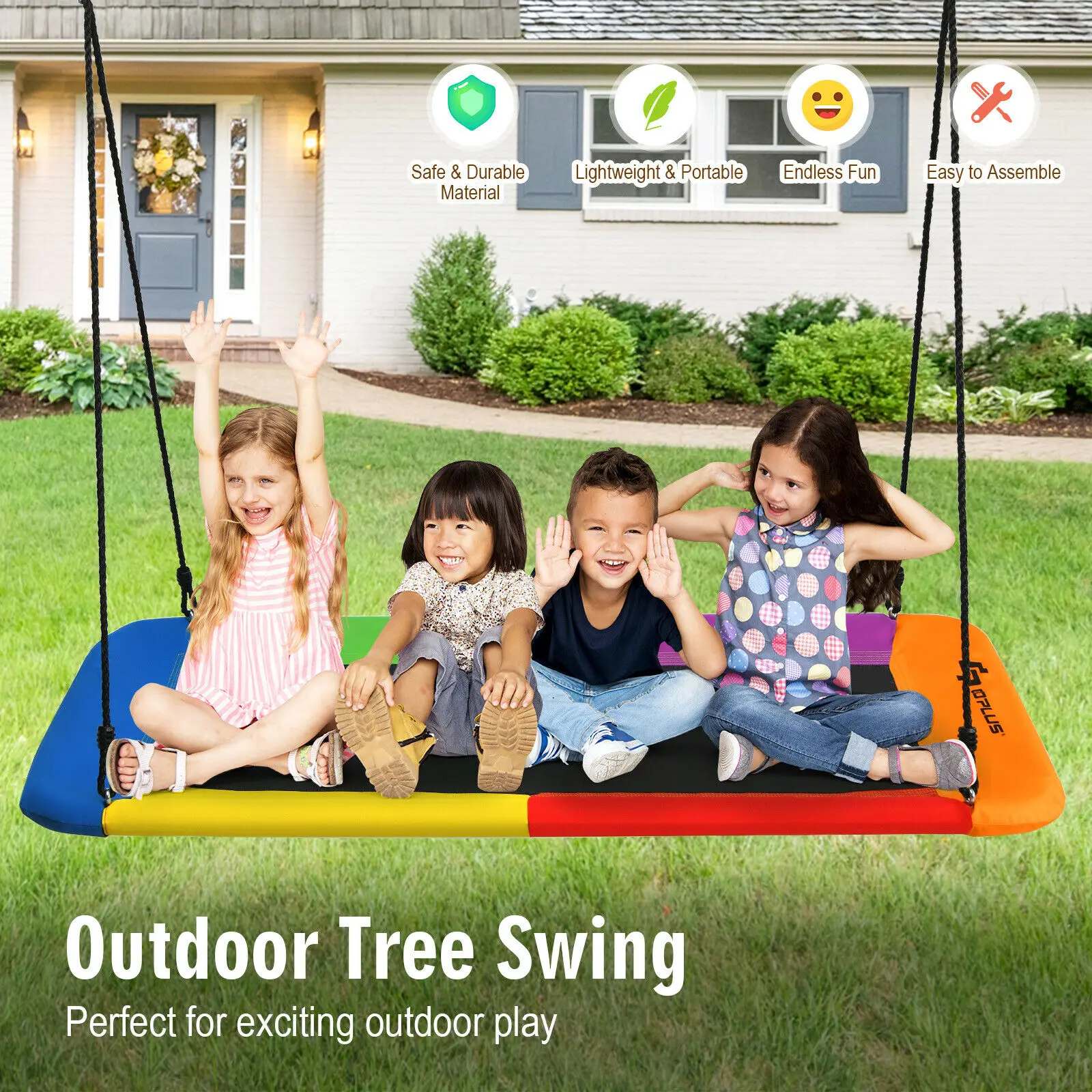 Goplus 700lb Giant 60” Platform Tree Swing Outdoor w/ 2 Hanging Straps   OP70630