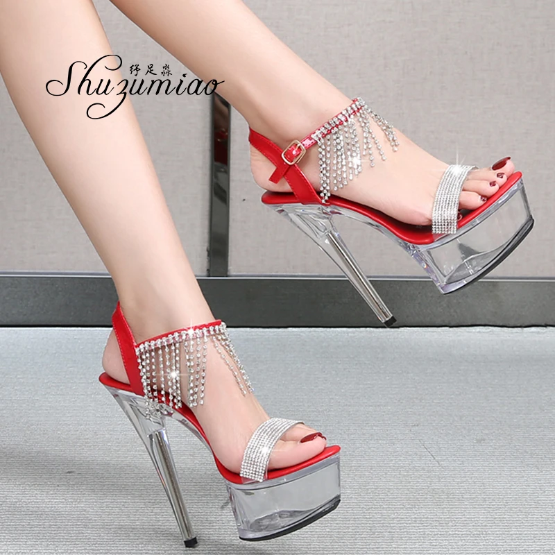 women shoes summer sandals gladiator heels Pole Dance High-heeled Sandals Clear High Heels Platform Diamonds Sandals Striper