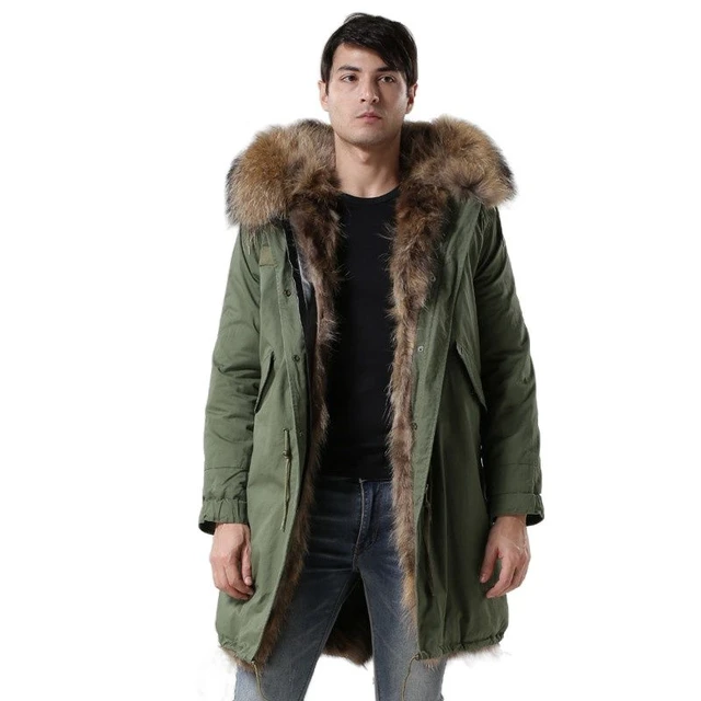 Winter Coat Fox Fur Lining Mens Army green Coat Long Style Fashion Real Fox Collar Mens Windproof Parka Factory Price Outwear