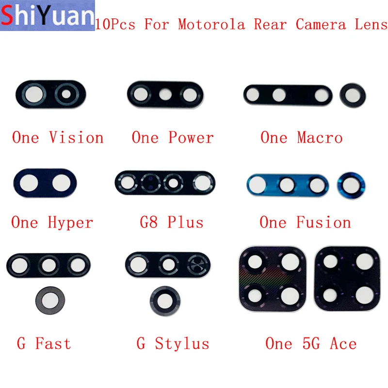 10Pcs Back Rear Camera Lens Glass For Motorola One Vision Power Macro Hyper G Fast Stylus G8 Plus One 5G Ace Camera Glass Lens