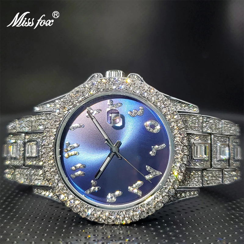 New Blue Arabic Men\'s Quartz Watch Male Luxury Wrist Fashion Watches Waterproof Business Stainless Steel Diamond Wristwatches