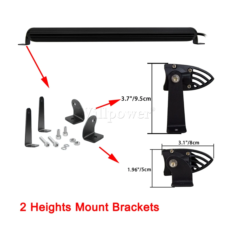 Universal Slim Lightbar Side Mounting Brackets Thin LED Work Light Bar Bracket Holder Single Row LED Bar Mounts Kit 2 Height