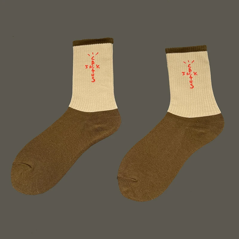 Herren Crew Cactus Jack Socken reine Baumwolle Sport Hip Hop Skateboard weiß/blau/braun Socken Großhandel 3 paare/schachtel Socken – Detail 5