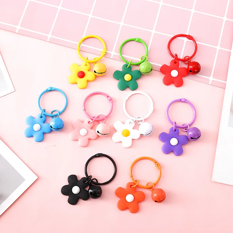 Korean Version of Ins Small Fresh Color Small Flower Bell Keychain Candy Color Keyring Pendant Women's Bag Pendant