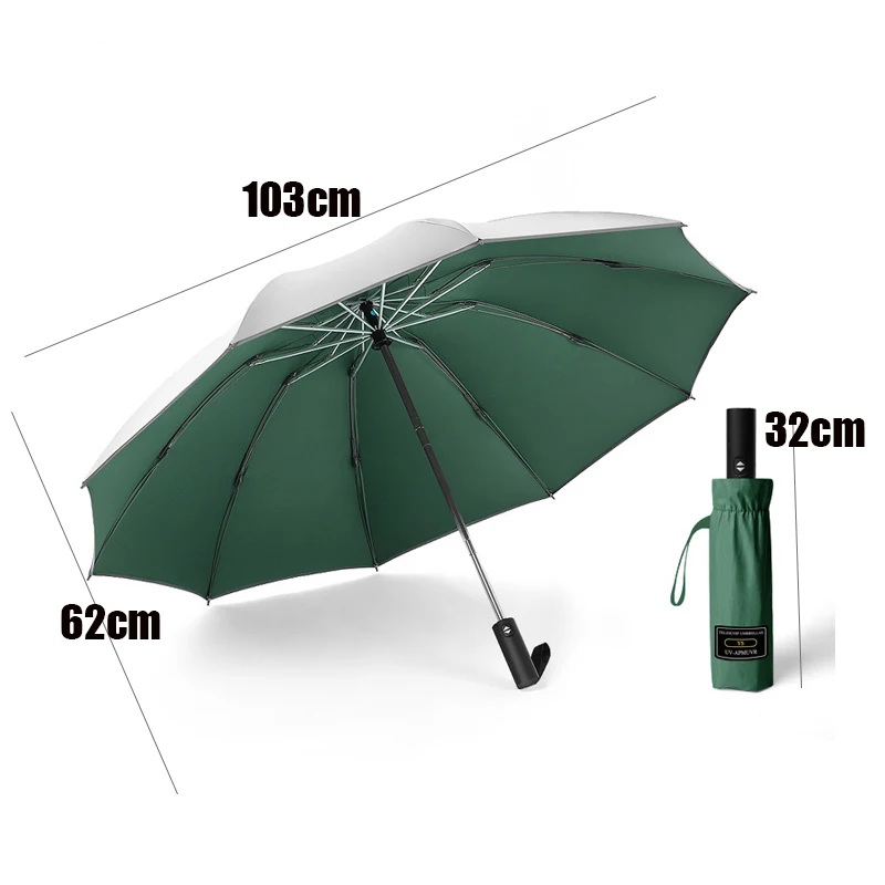 UV Protection Automatic Reverse Umbrella Ten Bone Vinyl Folding Umbrella Rain Cabinet Men And Women Dual-Use Double